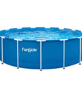 Top Tier 15 Foot Round Above Ground Pool Featuring Lightning Fast Snap Lock Assembly Durable Steel Supports And Smooth Inner Sleeve viewed from side with water.