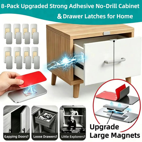 Eight Pack Ultra Thin Magnetic Cabinet Door Catches With Adhesive Mount No Drill Stainless Steel Drawer Latch demonstration