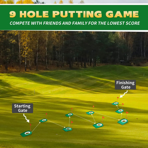 9 Pack Golf Putting Cups With Flags Indoor Outdoor Practice Set on green lawn for backyard training