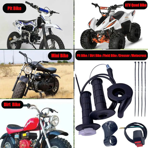 Twist Throttle Grip Kit With 7 Eighths Inch Handlebar Grips, Cable And Clamp For 50cc To 250cc Dirt Bikes, ATVs, Quads And Pit Bikes, Fits Coleman CT200U And Similar Mini Bikes, Easy Install, Durable Aluminum Clamp