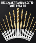 Hex Shank Drill Bit Set 13-Piece HSS Titanium Twist Bits For Metal Wood Plastic Quick Change Design