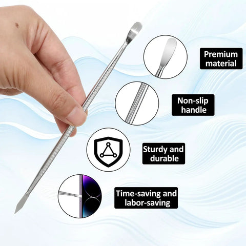 Close-up of metal spudger tool from Ultra Thin 7 Piece Spudger Tool Kit For Electronics Repair, with textured non-slip handle.