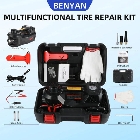 5 Ton Electric Floor Jack Kit With Inflator Pump And LED Light, 12V Portable Hydraulic Car Jack for SUV MPV Sedan in open case