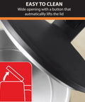 1.5L Cordless Electric Kettle With Cool Touch Exterior And Stainless Steel Interior lid open for easy cleaning