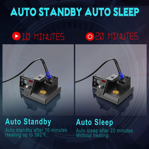 Digital Soldering Station with PID Temperature Control, 80W 110V, showing auto standby and sleep modes, front view