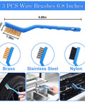 3 PCS wire brushes of 6.8 inches in brass, stainless steel, and nylon from 27 Piece Car Detailing Kit With Drill Brush Set And Wash Mitts For Interior Exterior And Wheels, All In One Car Cleaning Kit With Detail Brushes Tire Brush Dash Duster Microfiber Towels And Wax Applicators