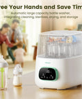 MOLWAY Upgraded Bottle Washer Pro: white all-in-one bottle cleaner, sterilizer and dryer; two bottles.