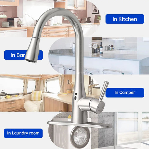 Touchless Kitchen Faucet With Pull Down Sprayer Motion Sensor Magnetic Docking Brushed Nickel Finish in various settings