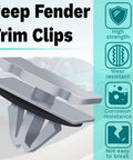 Close-up of a fender trim clip for Jeep Grand Cherokee, showcasing durable design and resistance features.