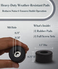 Heavy Duty Anti Vibration Rubber Feet 4 Pack With Mounting Screws For Air Compressors and Work Gear, shown in hand with measurements.