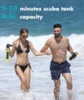 Couple holding Mini 0.5L Scuba Tank For Emergency Air Supply Portable Snorkeling Oxygen Canister on beach