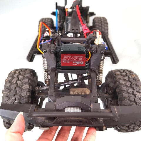 2 Pack 20Kg High Torque RC Servo Motor Waterproof Digital Servo installed in RC truck chassis, showing full metal gear and aluminum case