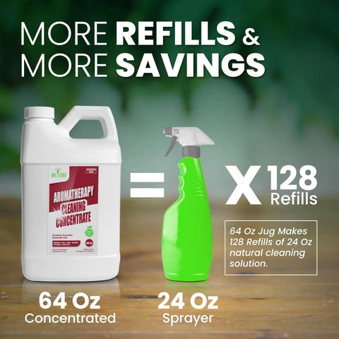 Aromatherapy Cleaning Concentrate 64 Ounce All Purpose Multi Surface Cleaner with sprayer makes 128 refills