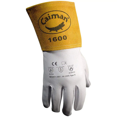 Premium Goat Grain TIG Welding Gloves With 4 Inch Gold Extended Cuff Unlined White And Gold Large For Pro Welders Extra Durable Hand Protection