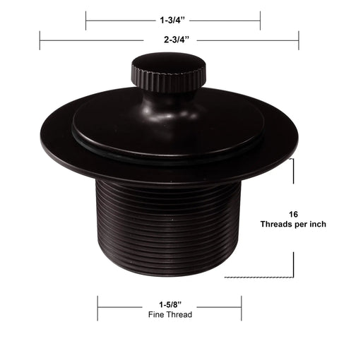Rock Solid Twist Close Bathtub Drain Trim With One Hole Overflow Faceplate And Universal Connector In Quality Oil Rubbed Bronze Finish Built Tough Fifty Pack with detailed measurements.