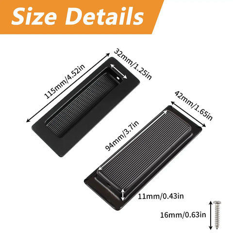 Size details of 4 Pack Concealed Rectangular Recessed Pull Handles For Wardrobe And Drawers Matte Black Stainless Steel Hidden Flush Sliding Door Pulls 115mm