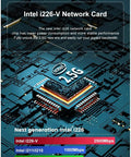 Intel I226-V Network Card on circuit board with detailed graphics showcasing 2.5G capabilities and comparison with other models.