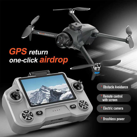 GPS Drone With 2K Camera And Brushless Motors For Adults And Newbies Five Point Nine Inch Touchscreen RC 5G FPV displayed with controller