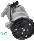 Heavy Duty Plug And Play AC Compressor With Clutch For Chrysler Town And Country Dodge Caravan Grand Caravan 3.3L 3.8L 2001 To 2007 close-up view with black pulley and green O-rings.