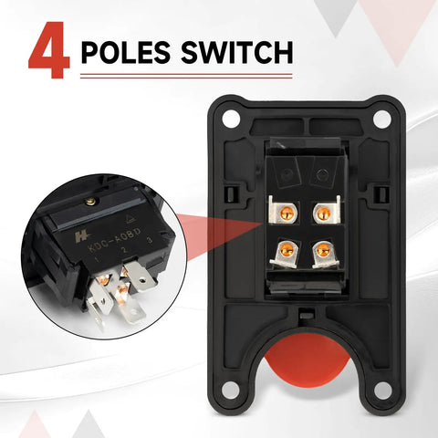 Close-up of Table Saw Replacement Switch For Ryobi Craftsman 4 Pole On Off Safety Power Switch with interior wiring