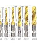 Pro Grade Titanium Plated Drill Tap Set 6 Pack With HSS Taps And Drill Bits, Hex Shank M3 M4 M5 M6 M8 M10 For Metal, Aluminum