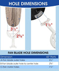 Diagram of 42 Inch White Finish Ceiling Fan Blade Arms Replacement Pack Of 5 For No Wobble Balance showing hole dimensions.