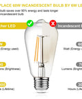 Comparison of Dimmable Vintage LED Edison Bulbs Pack Of 4, 6W Equal To 60W, 700 Lumens, 2700K Warm White and incandescent bulb