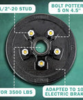 Built To Rock 10 X 2-1/4 Inch Trailer Brake Drum And Hub Assembly For 3500 Lbs Axle featuring 5 on 4.5 bolt pattern and 1/2-20 studs.