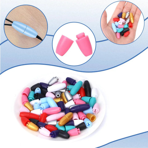 Multicolor 100 Sets Breakaway Clasps For Necklaces Safety Plastic Bead Connectors For Jewelry Making in bowl and hand views