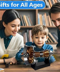 Family admiring Turbofan Engine Model 28cm Replica For Science Education And Aviation Nerd Gift 3D Printed Aircraft Jet Engine Decor