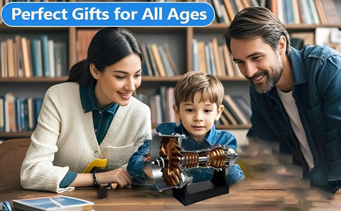Family admiring Turbofan Engine Model 28cm Replica For Science Education And Aviation Nerd Gift 3D Printed Aircraft Jet Engine Decor