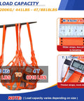 Heavy Duty Hoisting Net Built Tough For Seamless Cargo Hauling with straps measuring 4.5 cm wide, 200kg to 4 tons capacity.