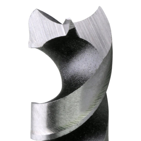 Close-up of Pro Grade Brad Point Drill Bit from 29 Piece Set with Chrome Vanadium for woodworking projects.