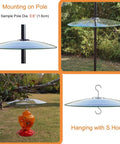 Large 13 Inch Glass Rain Cover For Outdoor Bird Feeder, Two Way Hanging Or Shepherd Pole Mount, Weatherproof Clear Dome Shield