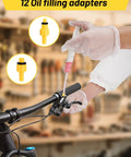 Using the Brake Bleed Kit For Shimano TeKTro TRP Hydraulic Disc Brakes With 120 ML Mineral Oil Fluid And Funnel on a bicycle handlebar.