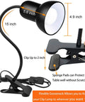 Gooseneck Clip On Desk Lamp With 360 Degree Rotation Easy Clip On Reading Light For Bedroom And Office Energy Efficient LED Clamp Lamp With Cable Portable Table Lamp For Desk Or Nightstand showing dimensions and clip details