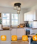 Black Crystal Chandelier Three Light Semi Flush Mount Ceiling Fixture With Metal Grid Shade in a modern kitchen setting.