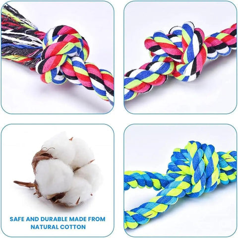 Two Pack XL Dog Rope Toys For Large Breed Aggressive Chewers, colorful indestructible knots on washable natural cotton ropes