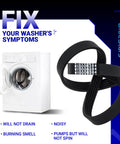 Washer Drive Belt Replacement For Whirlpool Maytag Kenmore Top Load Washers Durable Belt That Replaces WPW10006384 WPW10006384VP PS11747978 AP6014712 Easy Install Precise Fit Long Lasting Performance black ribbed rubber washer belt with top-load washer and symptoms