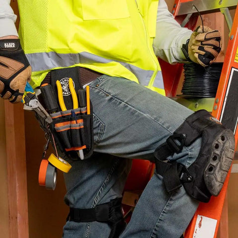 Tradesman Pro Maintenance Tool Pouch With Nine Pockets And Tape Thong 2 Inch Tunnel Belt Loop Electrician Holster in use on site