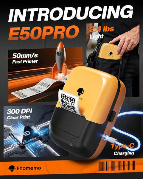 Hella Tough Industrial Label Printer Slick Portable Bluetooth 2 Inch Tape Cutter No Fuss App Integration For Heavy Duty Wiring Box Sorting Gear Tagging And Equipment Identification showing compact design, charging with Type-C, fast printing.