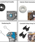 Engine Timing Tool Kit For VW Audi 2.0T 1.8 2.0 TSi TFSi EA888 Series featuring crankshaft installer, chain connector, pins, and pulley tool.