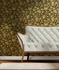 Premium Brown Gold Metallic Wallpaper With Block Print And Textured Finish For Modern Home Decor, featuring a floral design.