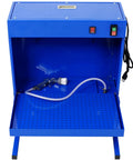 Rugged Bench Parts Cleaner With 14L Tank Capacity And 120V High Flow Pump Kickin Serious Deep Wash Power For Quick Engine Degreasing And Shop Tool Care Blue Finish, showing blue cabinet, flexible hose, and sprayer.