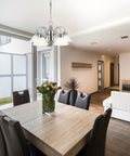 Five Light Chandelier In Satin Nickel With Alabaster Glass Shades Dimmable Fixture For Dining Room Foyer Or Kitchen visible