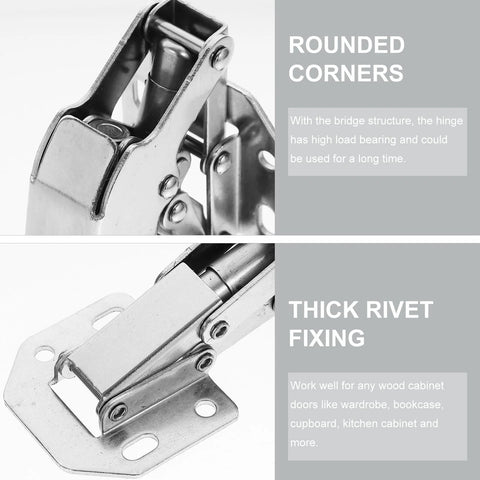 hydraulic soft-close cabinet hinges with thick rivet fixing and rounded corners for stable fixation and high load bearing in wood doors