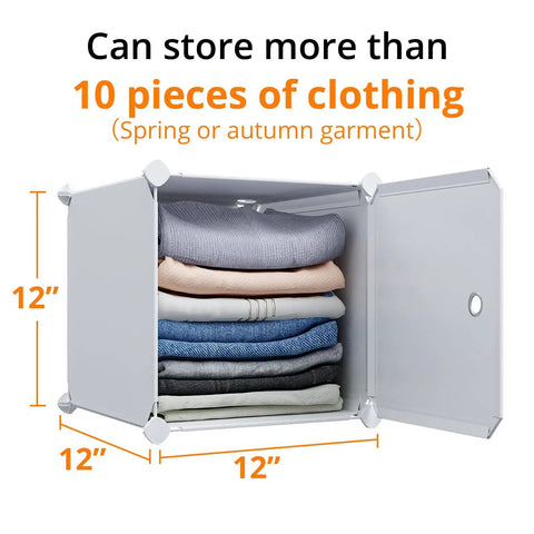 Open cube showing interior of Five Cube Storage Cabinet With Doors For Small Spaces Space Saver Tall Plastic Organizer Shelves