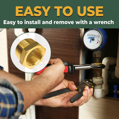 Brass hex bushing reducer (1/2 in NPT male x 3/8 in NPT female) being installed with a wrench under a sink