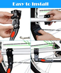 Installation steps for adjustable bicycle kickstand with built-in bike bell for 22, 24, 26 inch kids bikes and MTB rides.