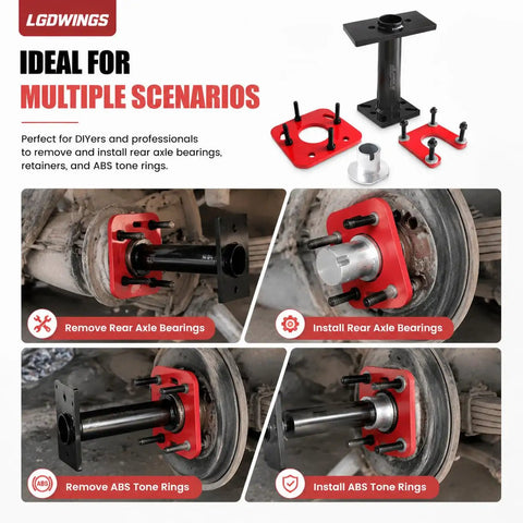 Heavy Duty Rear Axle Bearing Puller And Installer Tool Kit For 1995 To 2020 Toyota 4Runner Tacoma Tundra Hilux T100 Featuring Abs Tone Ring Removal Kit For Wheel Bearing Replacement Made Straight Up For Home Mechanics To Save Big Bucks, steel axle bearing tool kit for rear hub service